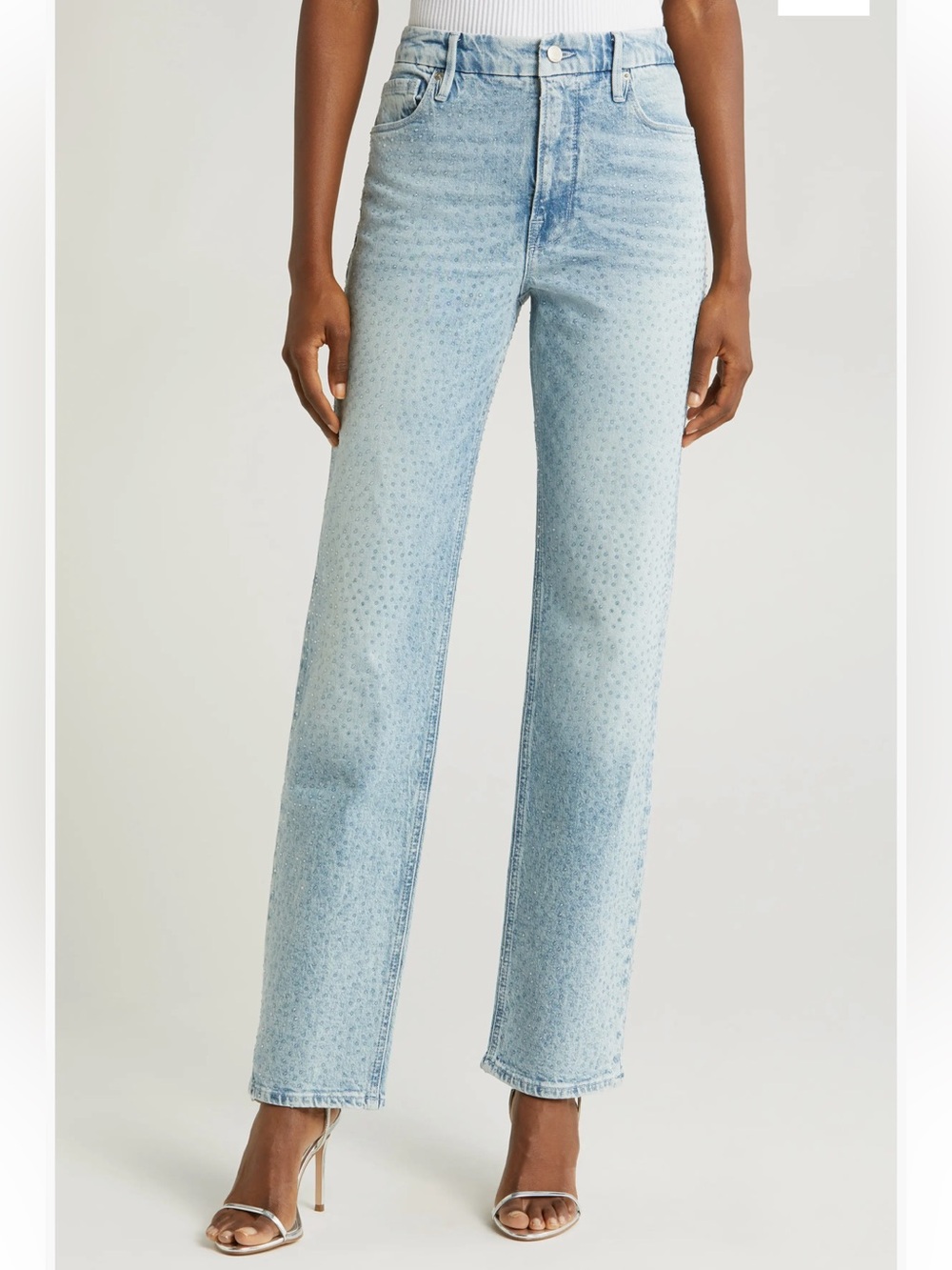 Good American NWT Rhinestone Embellished Good Icon Straight Leg Jeans Size 4/27